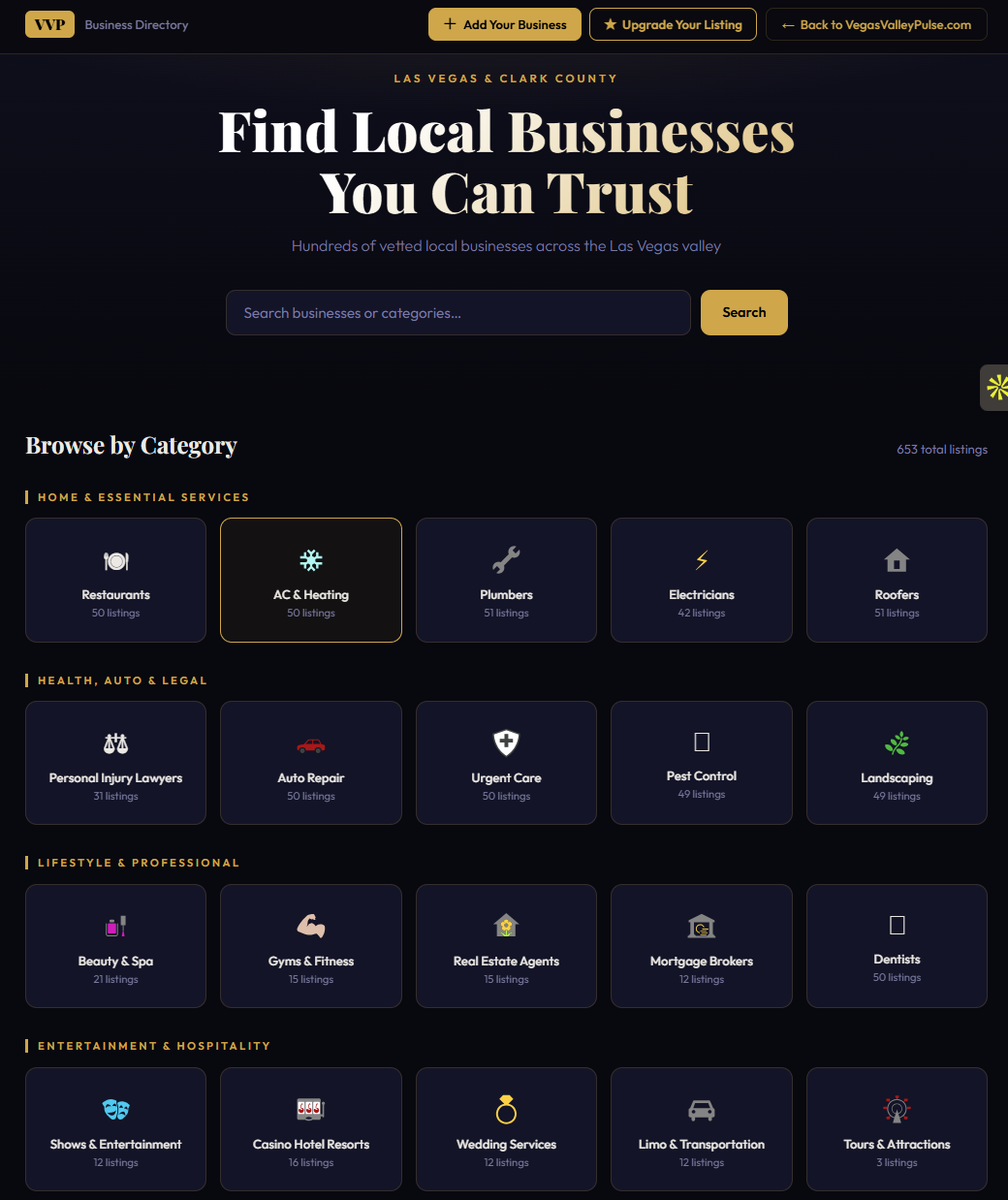 Browse the Vegas Valley Pulse business directory